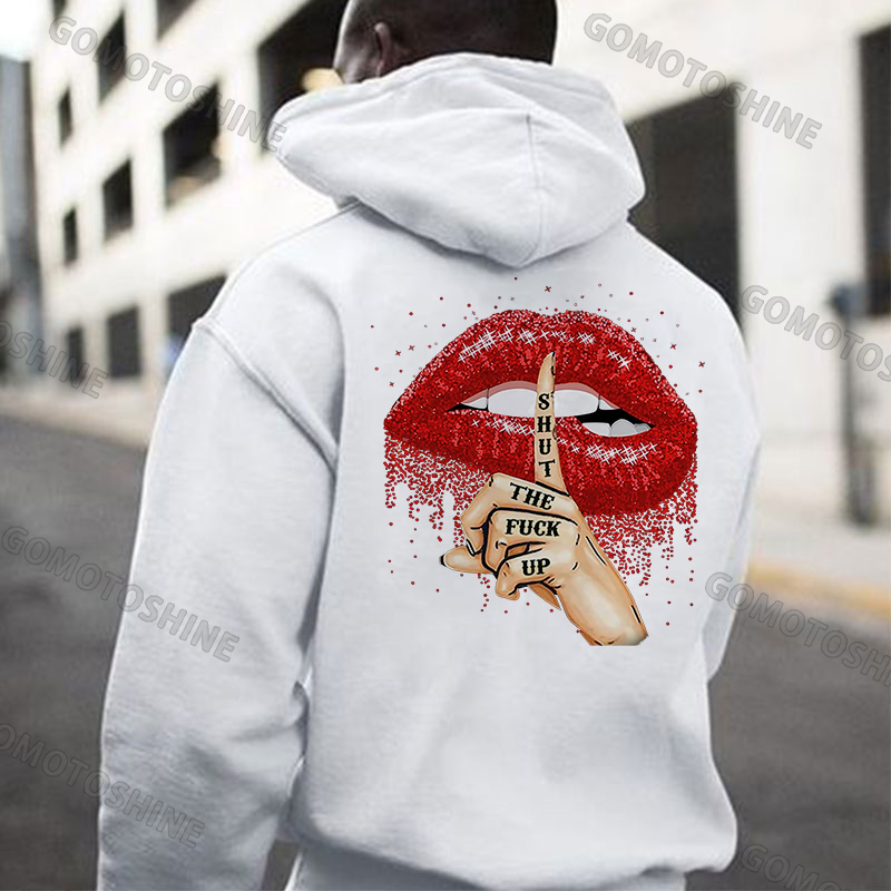 SHUT THE FUCK UP Sexy Red Lips Black Print Hoodie