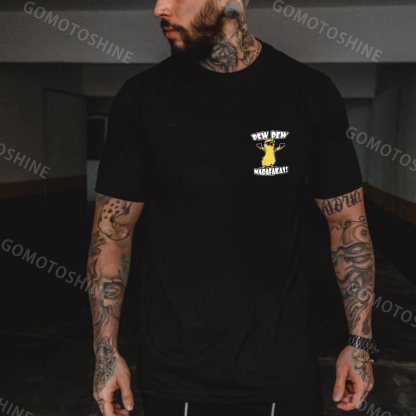 Yellow Duck Carries Pistol Letter Graphic Black Print T-shirt