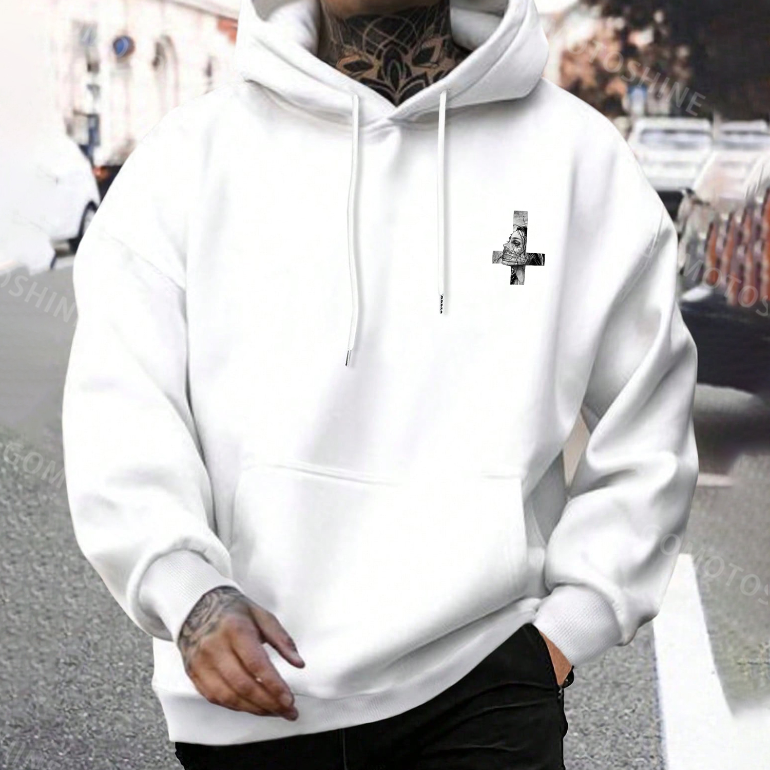 Hopeless Lady Was Crucified Dark Style Print Men's Hoodie