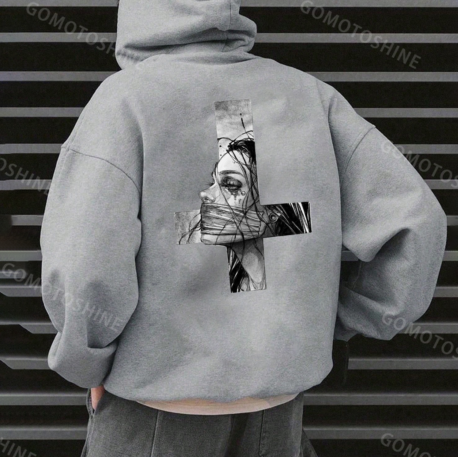 Hopeless Lady Was Crucified Dark Style Print Men's Hoodie