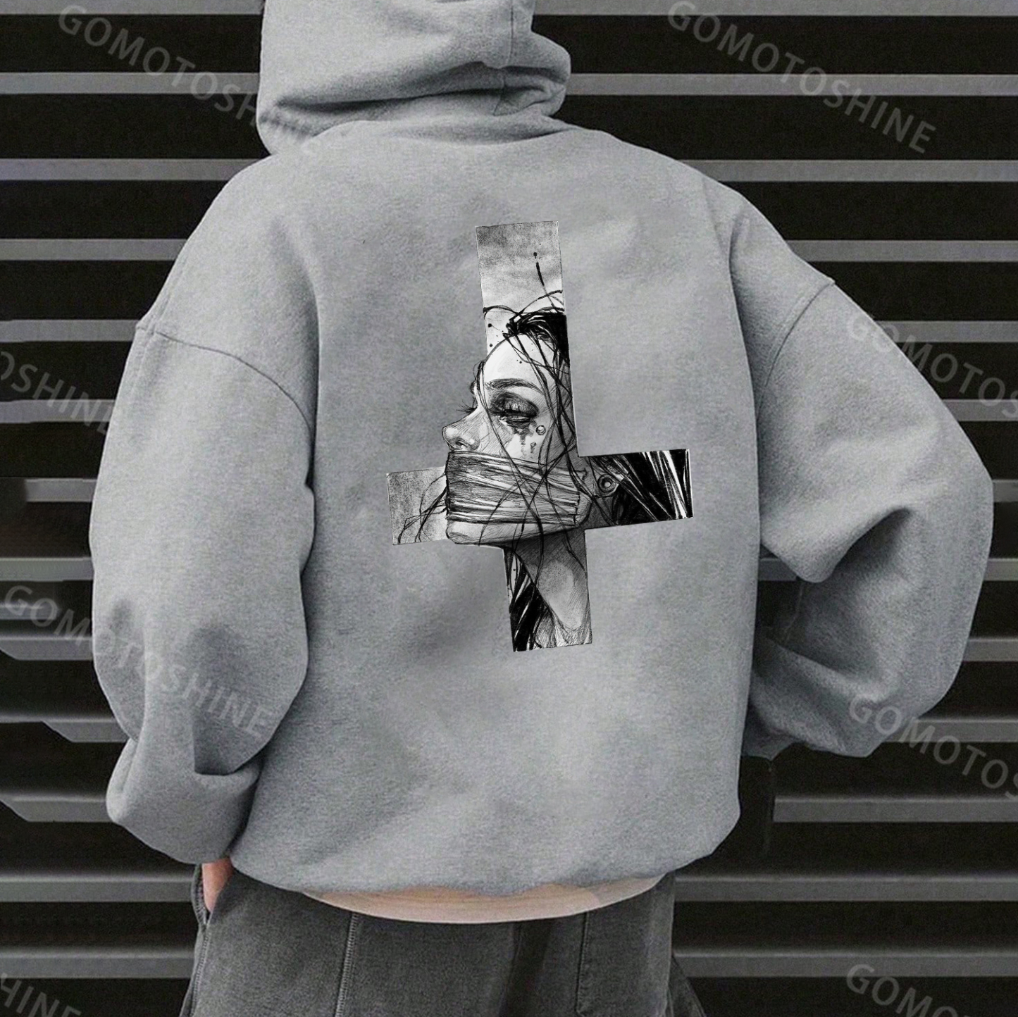 Hopeless Lady Was Crucified Dark Style Print Men's Hoodie