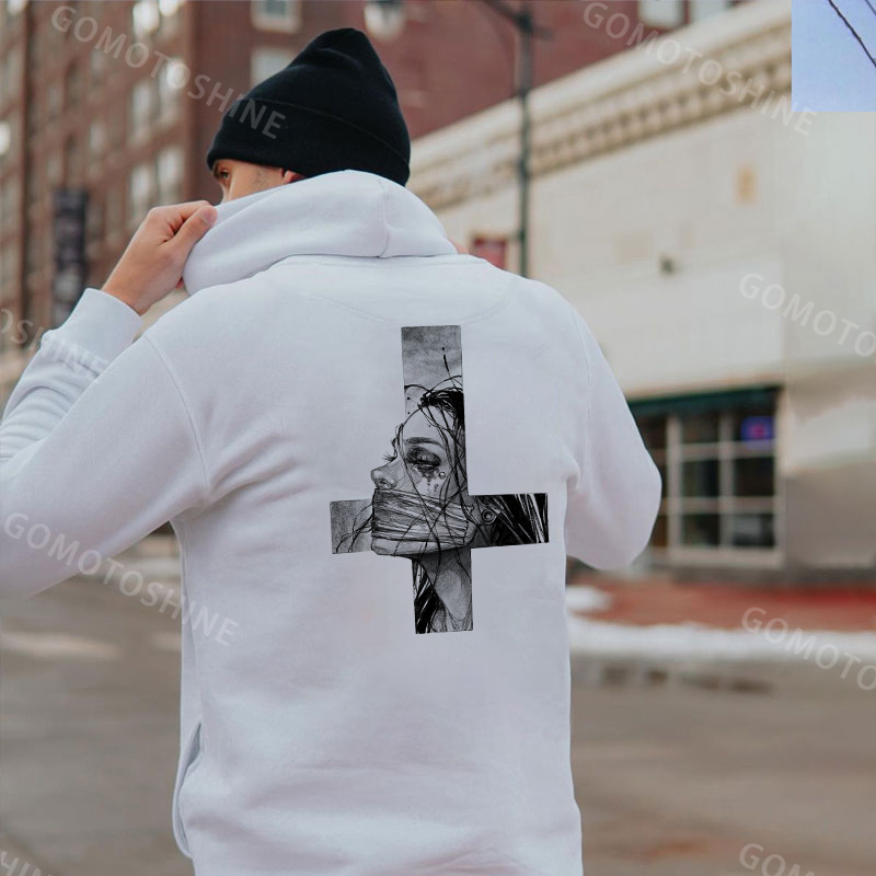 Hopeless Lady Was Crucified Dark Style Print Men's Hoodie