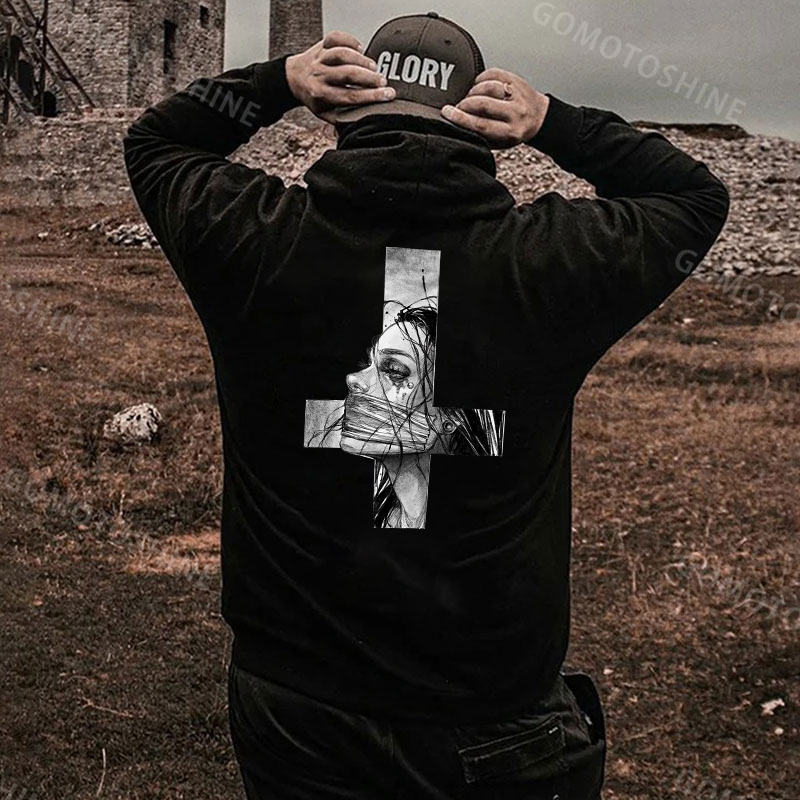 Hopeless Lady Was Crucified Dark Style Print Men's Hoodie