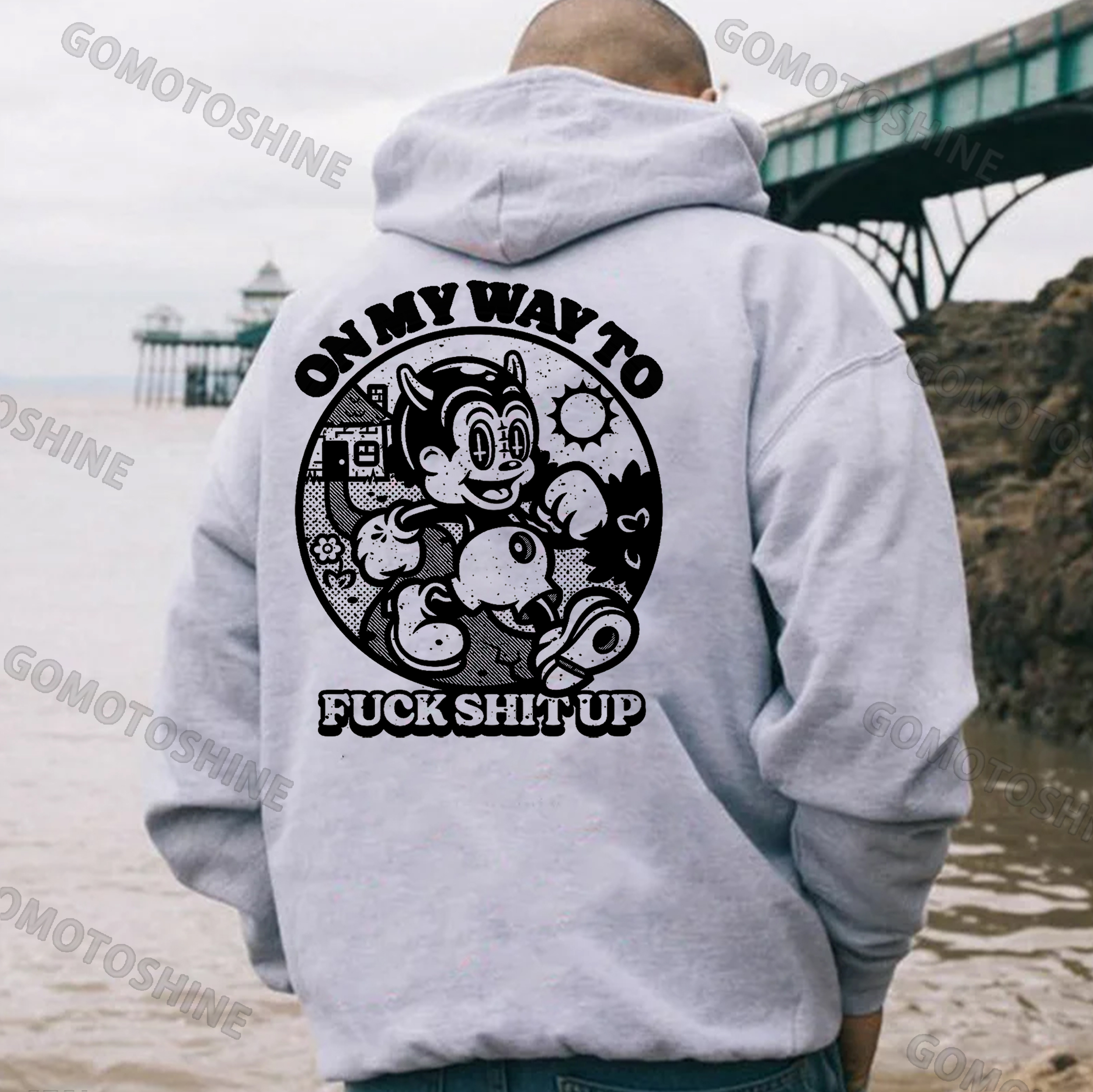 ON MY WAY TO FUCK SHIT UP Black Print Hoodie