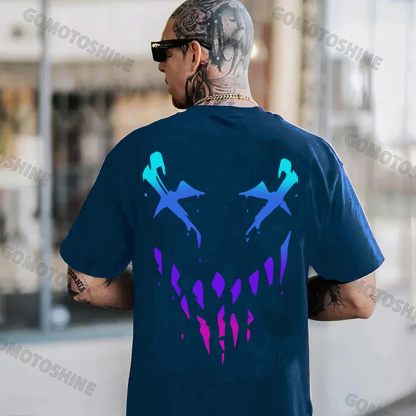 Fluorescent Evil Emoji Graphic Black Print T-shirt