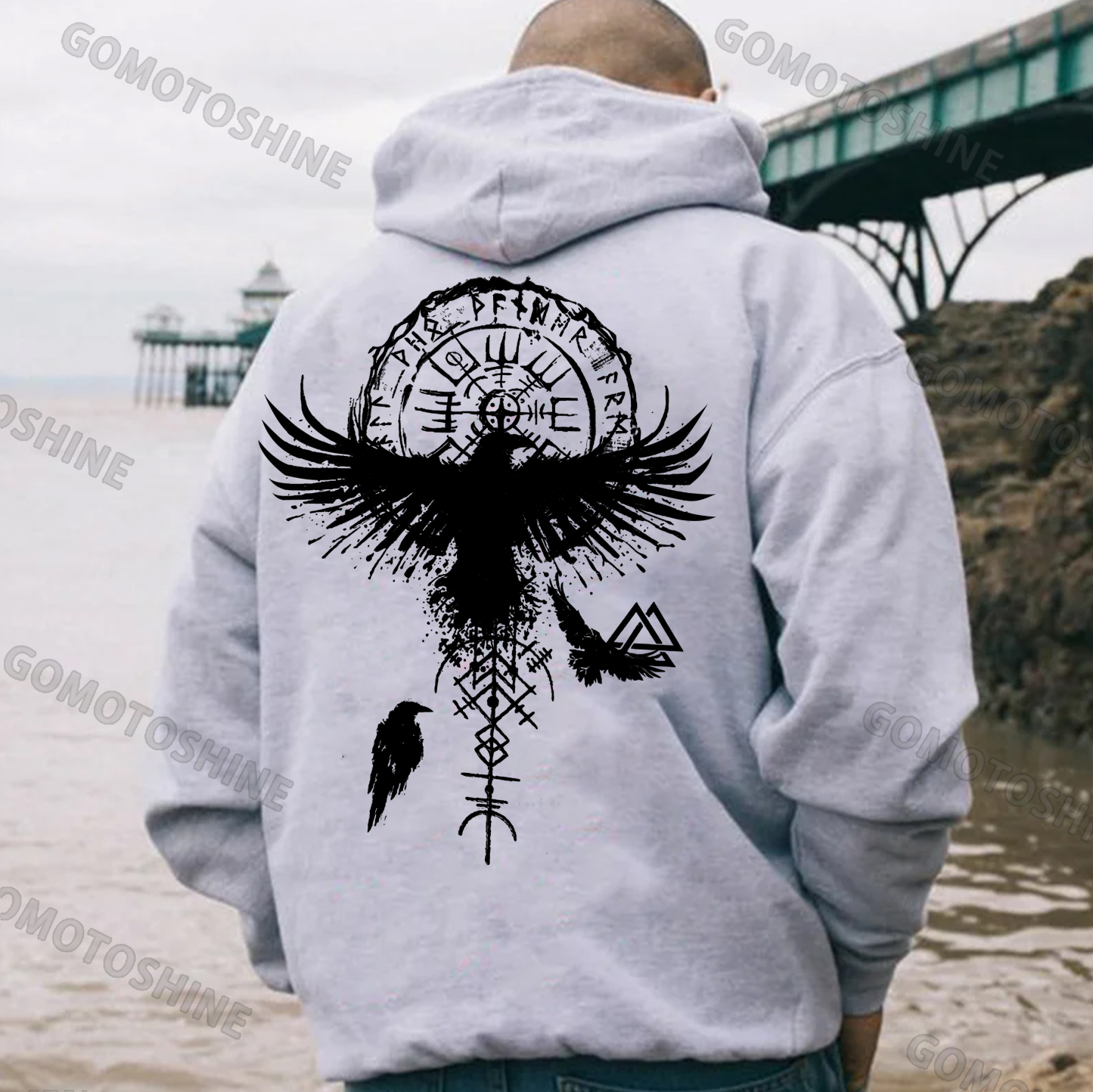 Flying Pigeon with Clock Peace and Love Print Hoodie