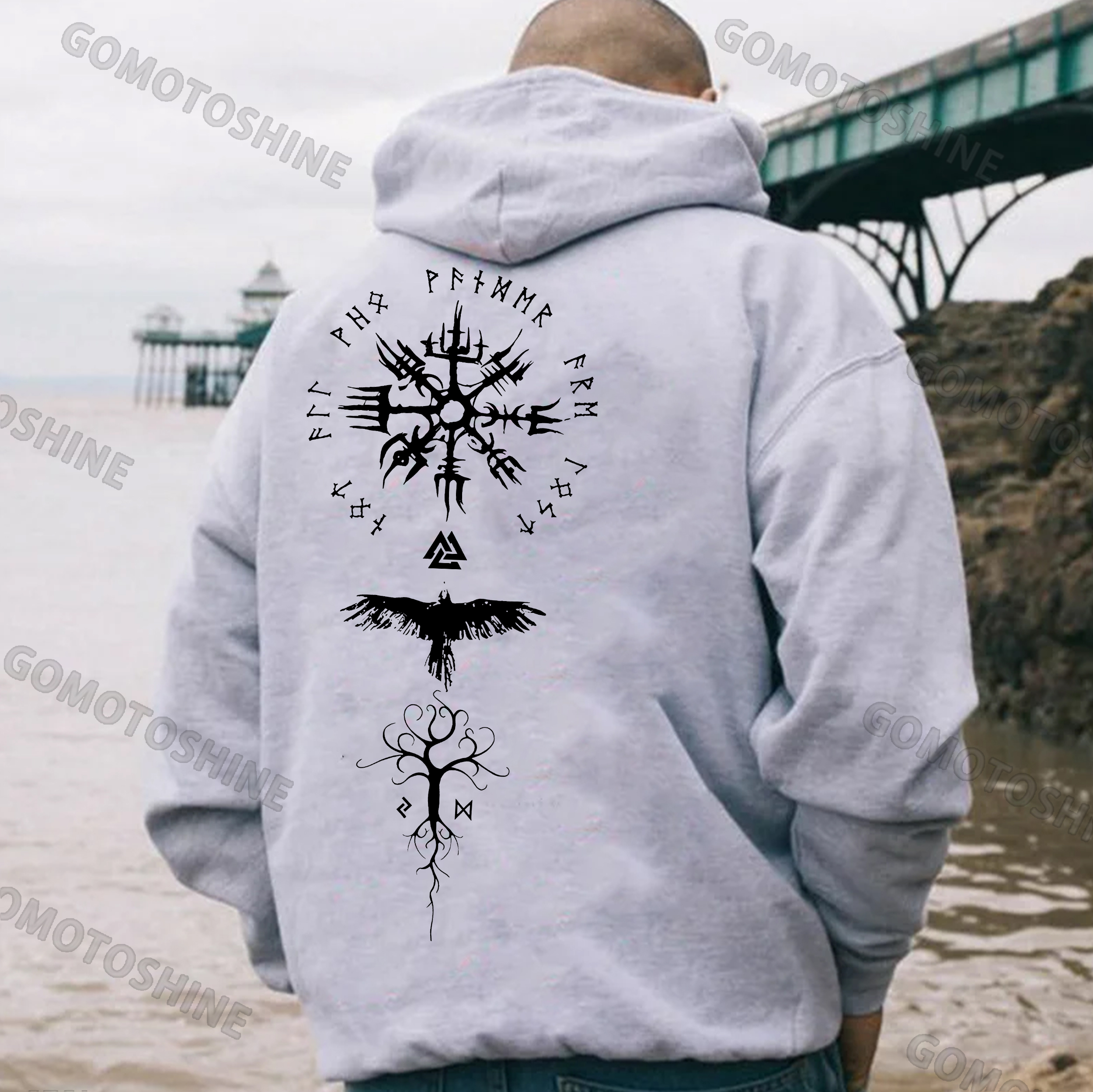 Elegant Tree Fly Pigeon Clock White Print Hoodie