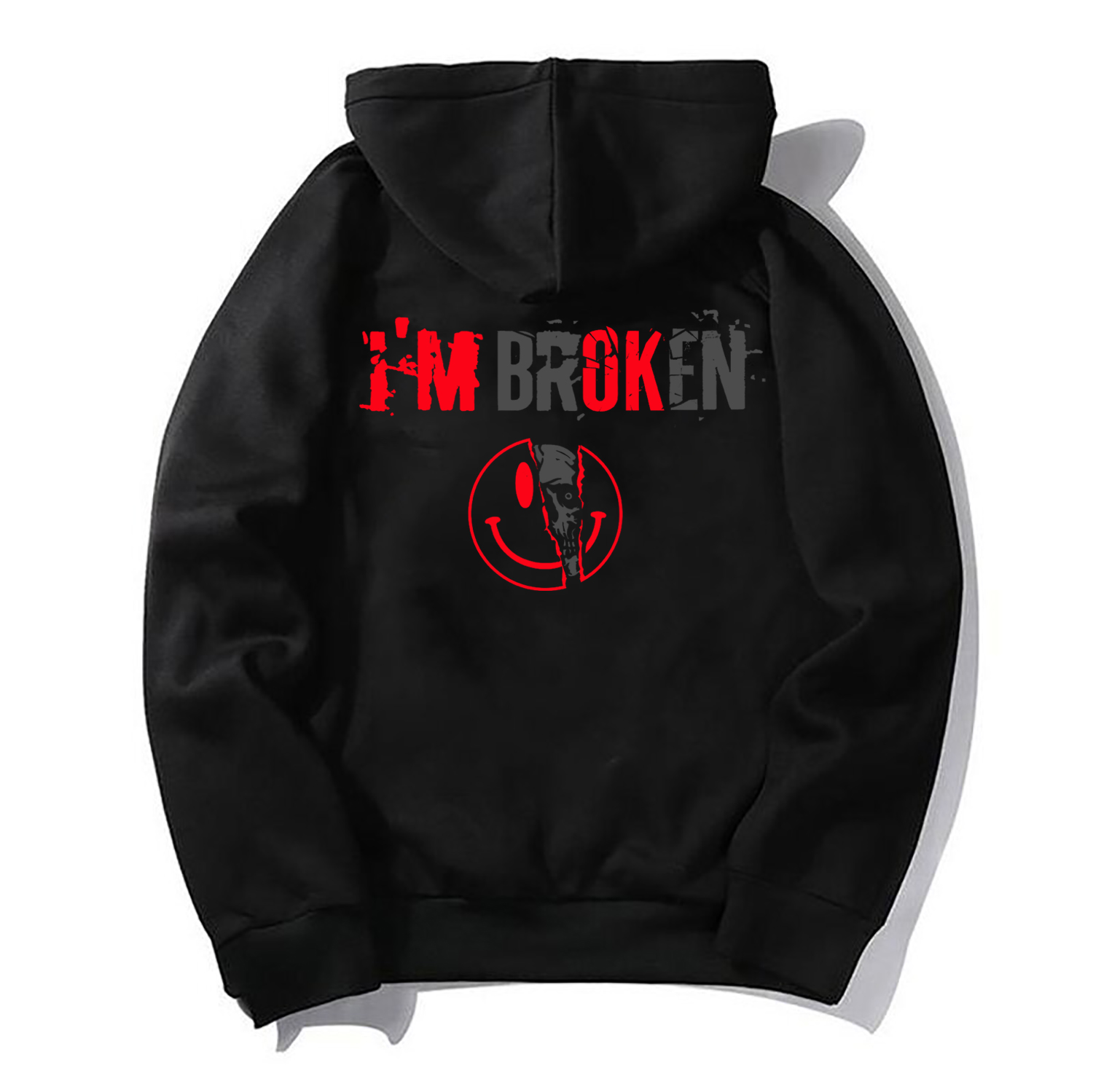 I’M BROKEN Smiling Face Graphic Casual Black Print Hoodie Image - 9