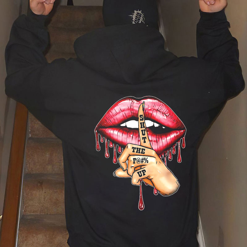 SHUT THE FUCK UP Red Lips Print Men's Hoodie