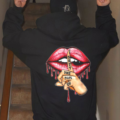 SHUT THE FUCK UP Red Lips Print Men's Hoodie