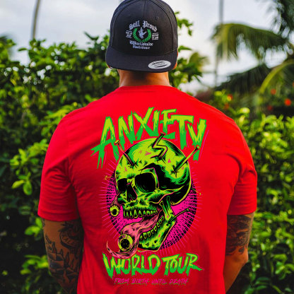 ANXIETY WORLD TOUR Skull Black Print T-Shirt