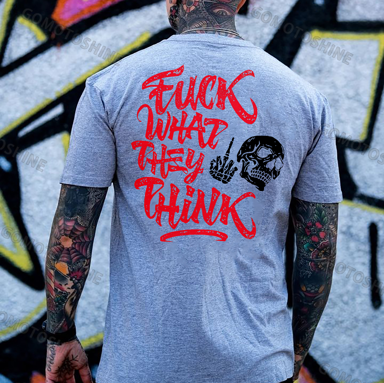 FUCK WHAT THEY THINK Skeleton Print Men's T-Shirt