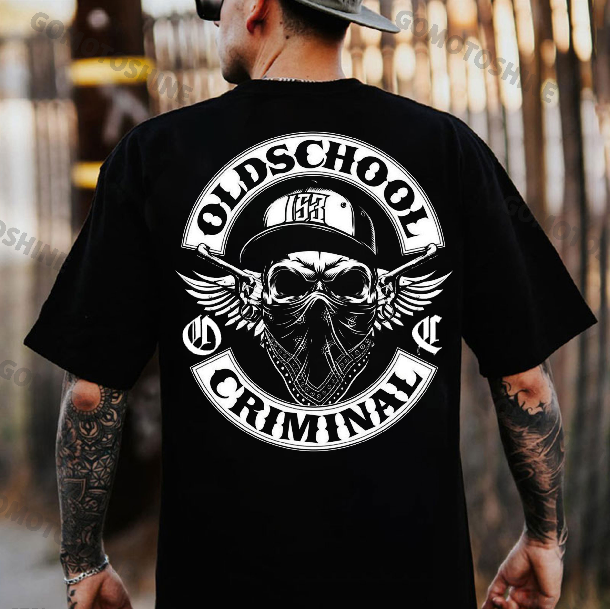 OLD SCHOOL CRIMINAL Hip-hop Skull Print Men's T-Shirt Image - 1