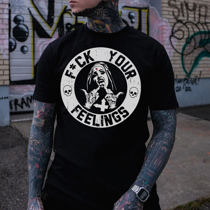 FUCK YOUR FEELINGS Defiant Nun Print Men's T-Shirt
