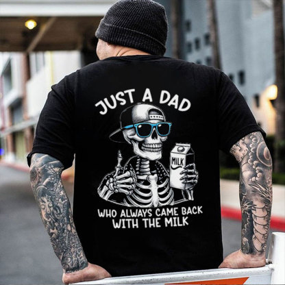 JUST A DAD WHO ALWAYS CAME BACK WITH THE MILK Skeleton Print Men T-Shirt Image - 1