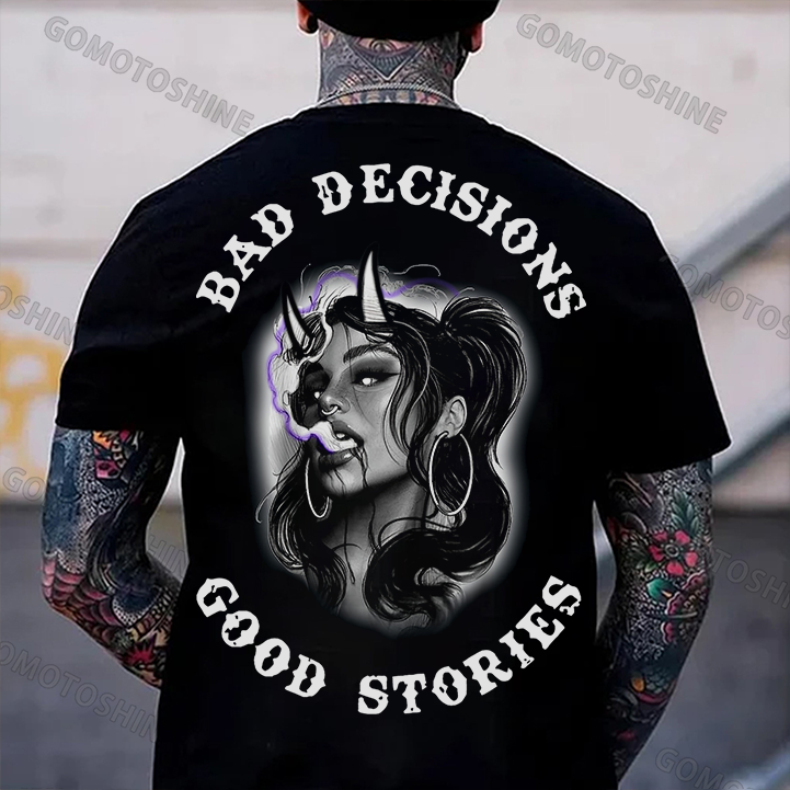BAD DECISIONS GOOD STORIES Smoking Devil Girl Print Men's T-shirt Image - 1
