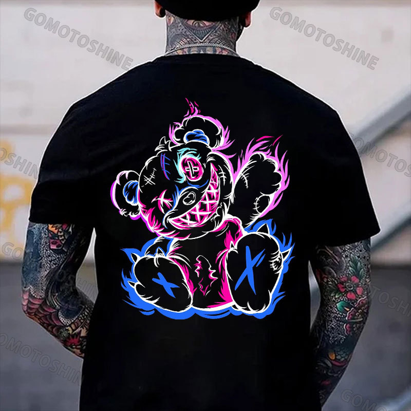 Graffiti Evil Teddy Bear Print Men's T-Shirt