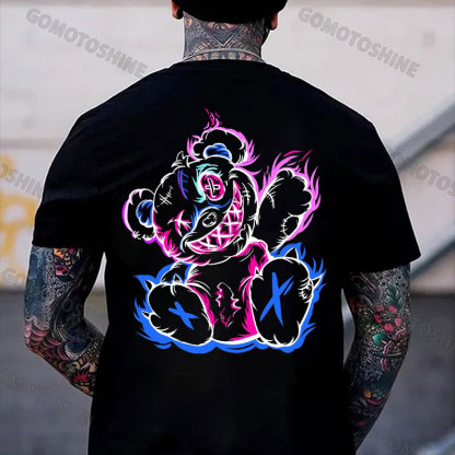 Graffiti Evil Teddy Bear Print Men's T-Shirt