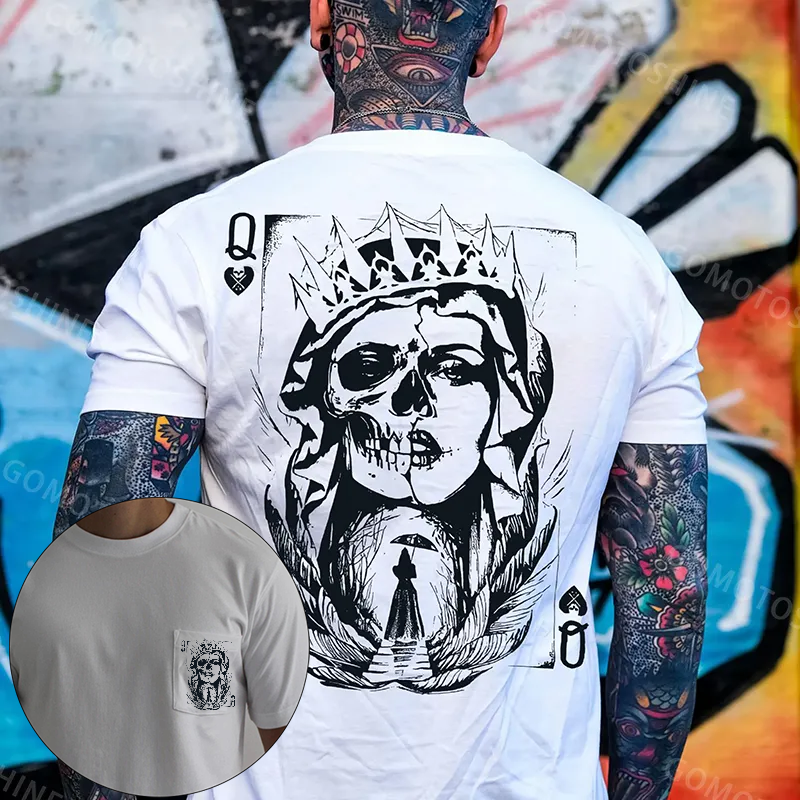Poker Q Gloomy Queen Vintage Style Men's Pocket T-Shirt