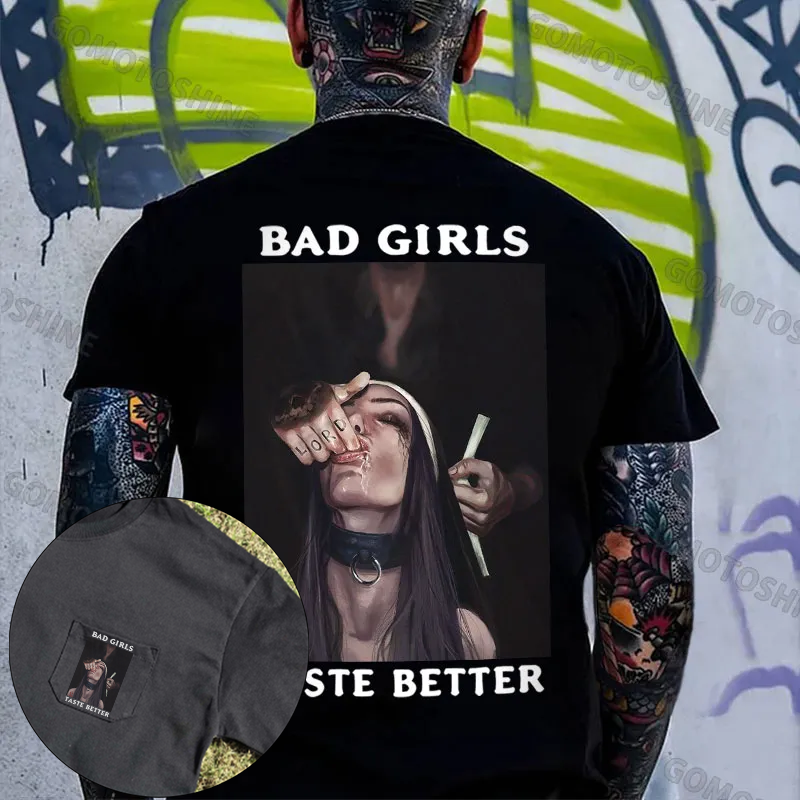 BAD GIRLS TASTE BETTER Sucking Finger Nun Men's Pocket T-Shirt