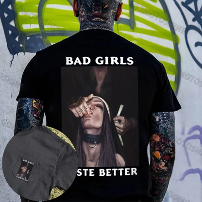 BAD GIRLS TASTE BETTER Sucking Finger Nun Men's Pocket T-Shirt