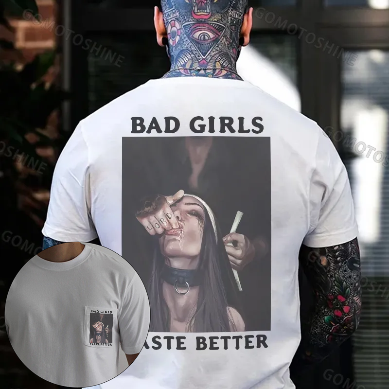 BAD GIRLS TASTE BETTER Sucking Finger Nun Men's Pocket T-Shirt