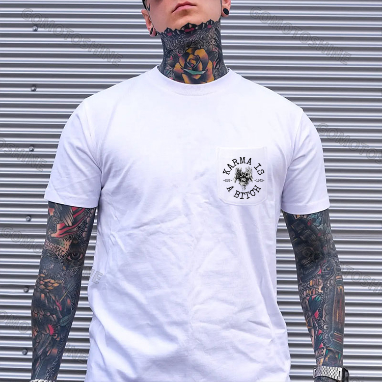 KARMA IS A BITCH Skull With OK Men's Pocket T-Shirt