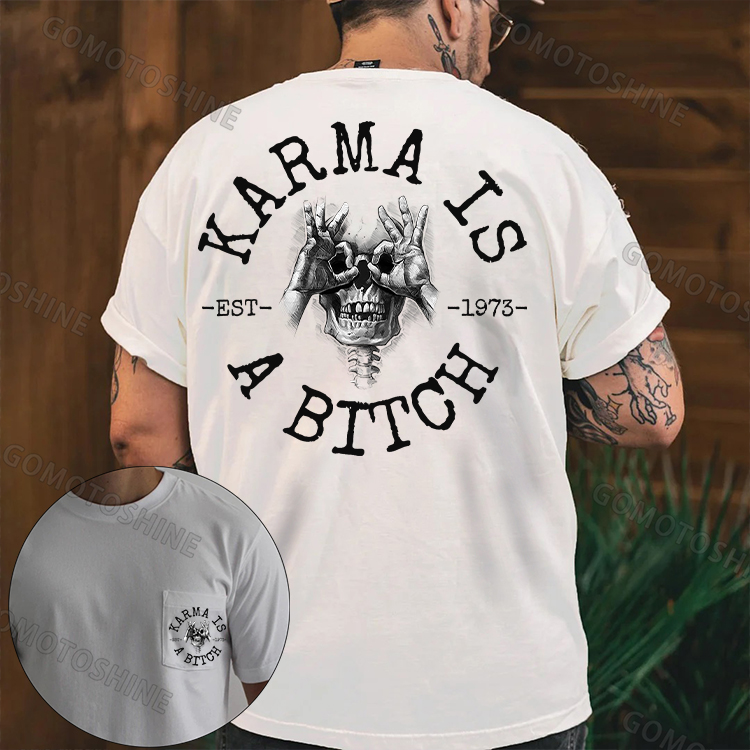 KARMA IS A BITCH Skull With OK Men's Pocket T-Shirt