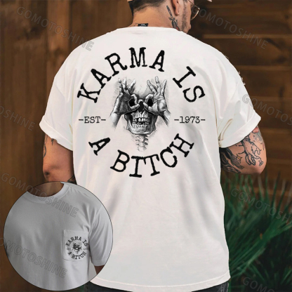 KARMA IS A BITCH Skull With OK Men's Pocket T-Shirt