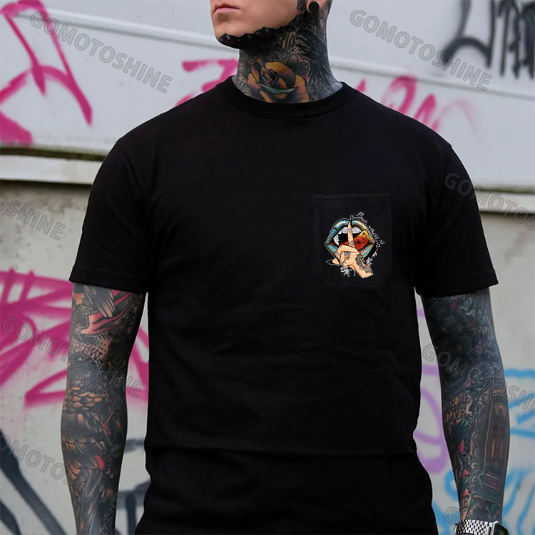 Keep Silence Gothic Style Lips Men's Pocket T-Shirt