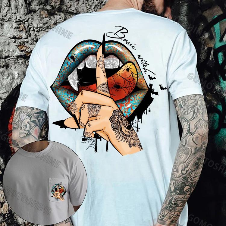 Keep Silence Gothic Style Lips Men's Pocket T-Shirt