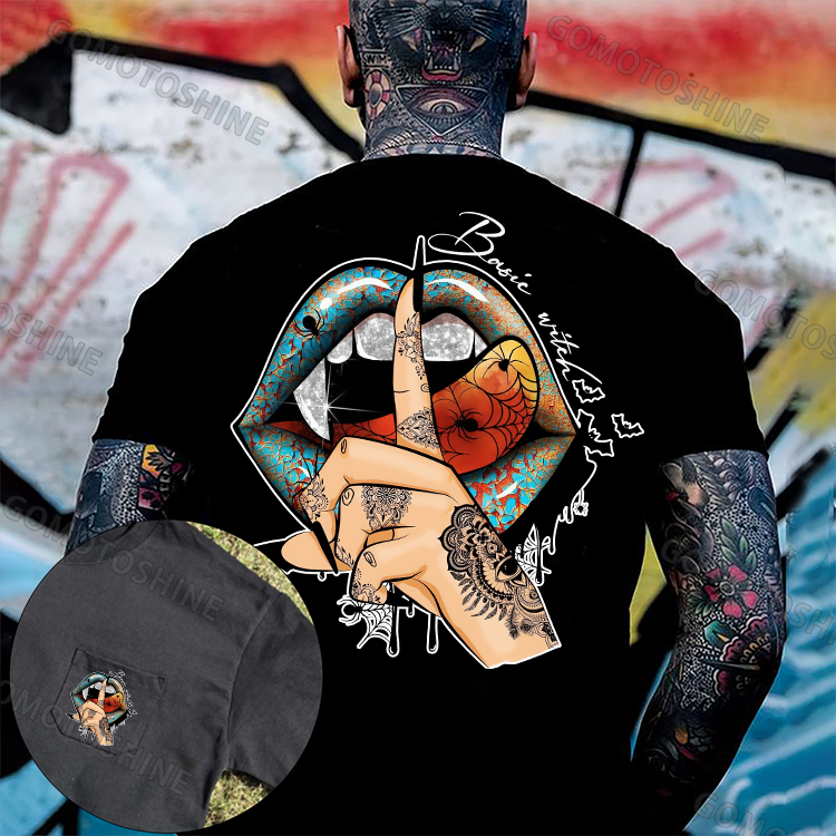 Keep Silence Gothic Style Lips Men's Pocket T-Shirt