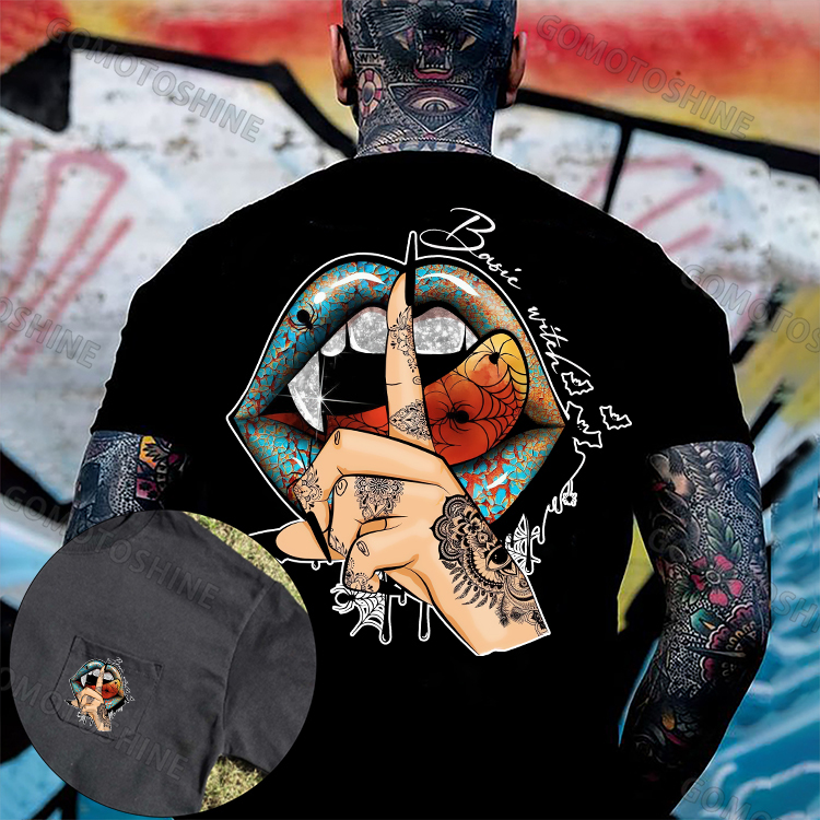 Keep Silence Gothic Style Lips Men's Pocket T-Shirt