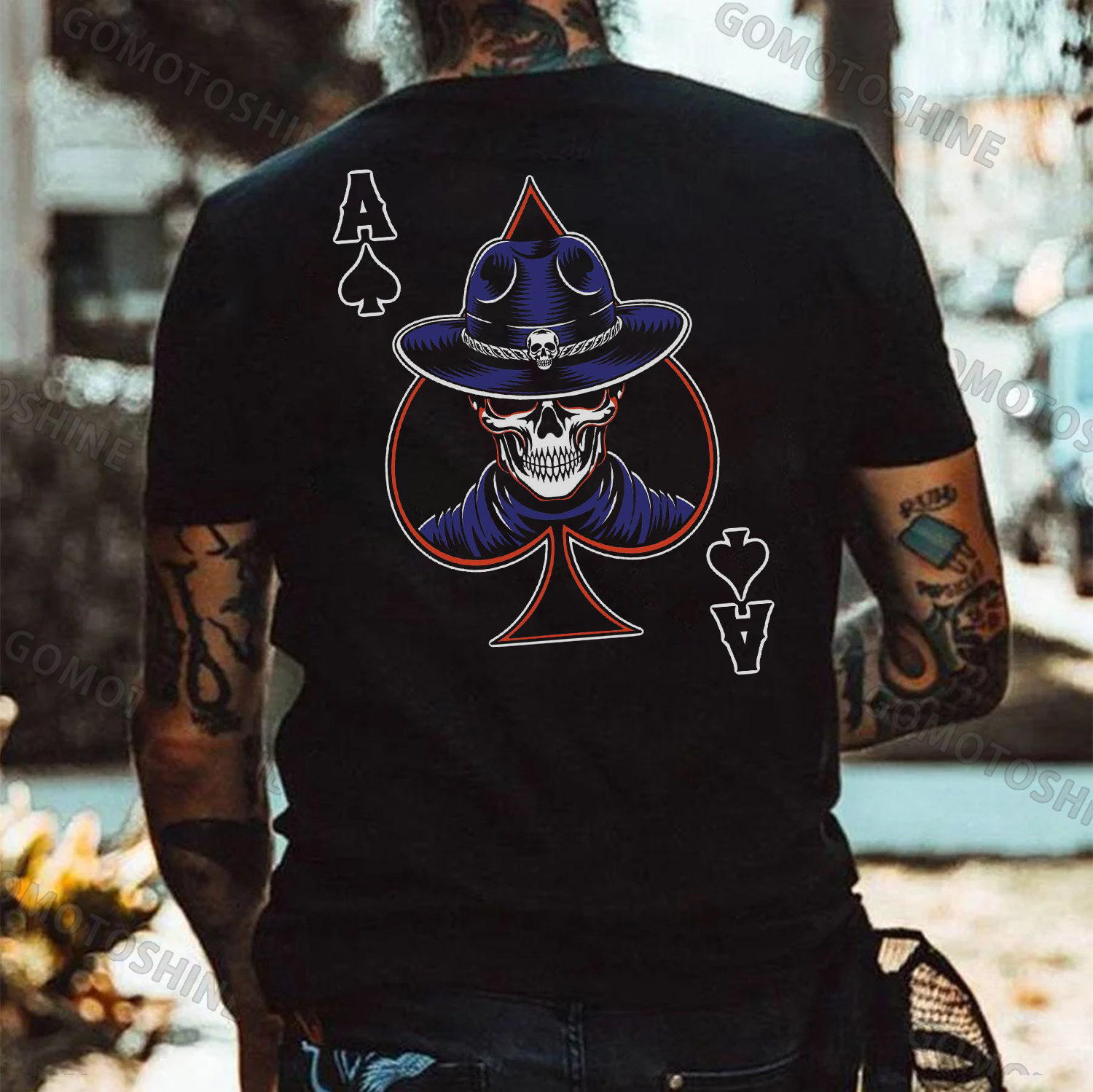 Poker Ace Of Spades Skeleton Print Men's T-shirt Image - 1