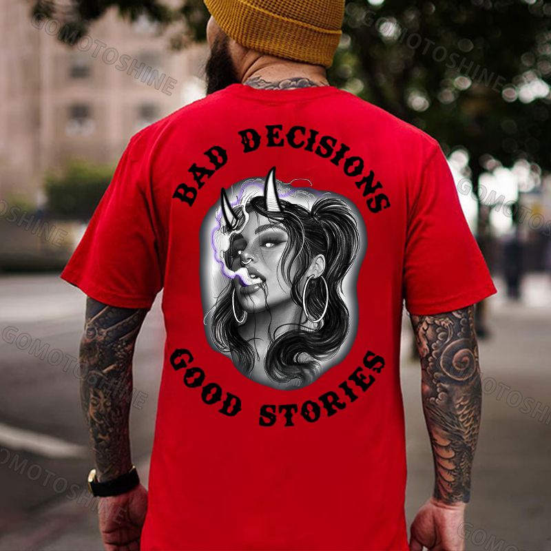 BAD DECISIONS GOOD STORIES Smoking Devil Girl Print Men's T-shirt Image - 6