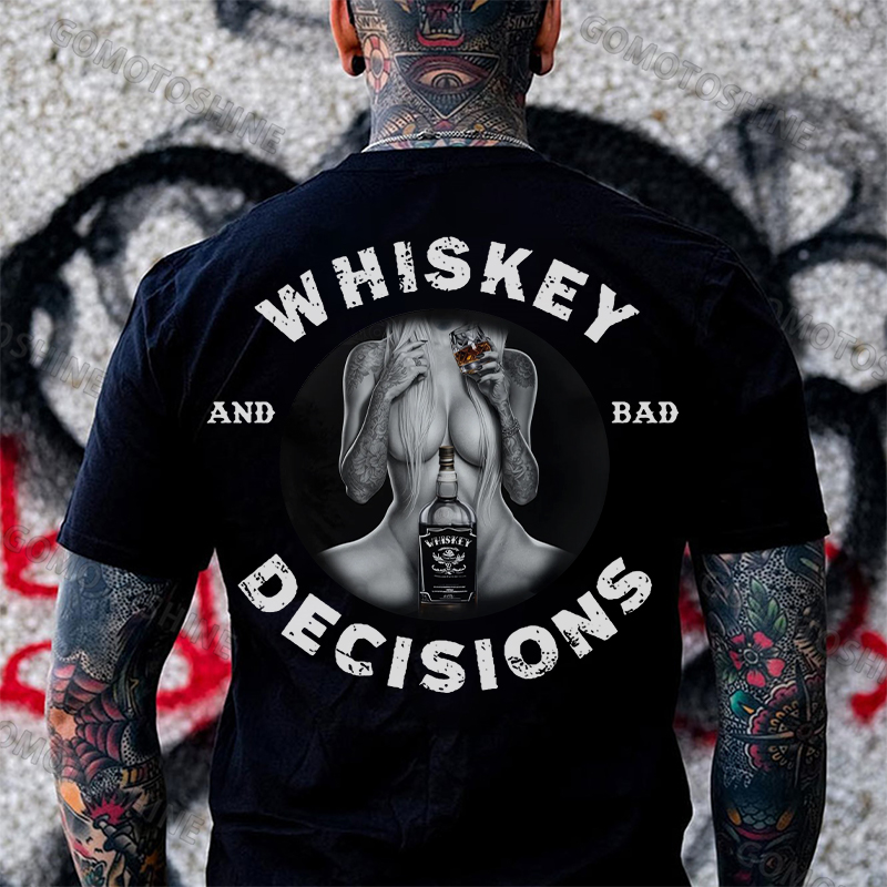 WHISKEY AND BAD DECISIONS Sexy Tattooed Lady Whiskey Print Men's T-shirt Image - 1
