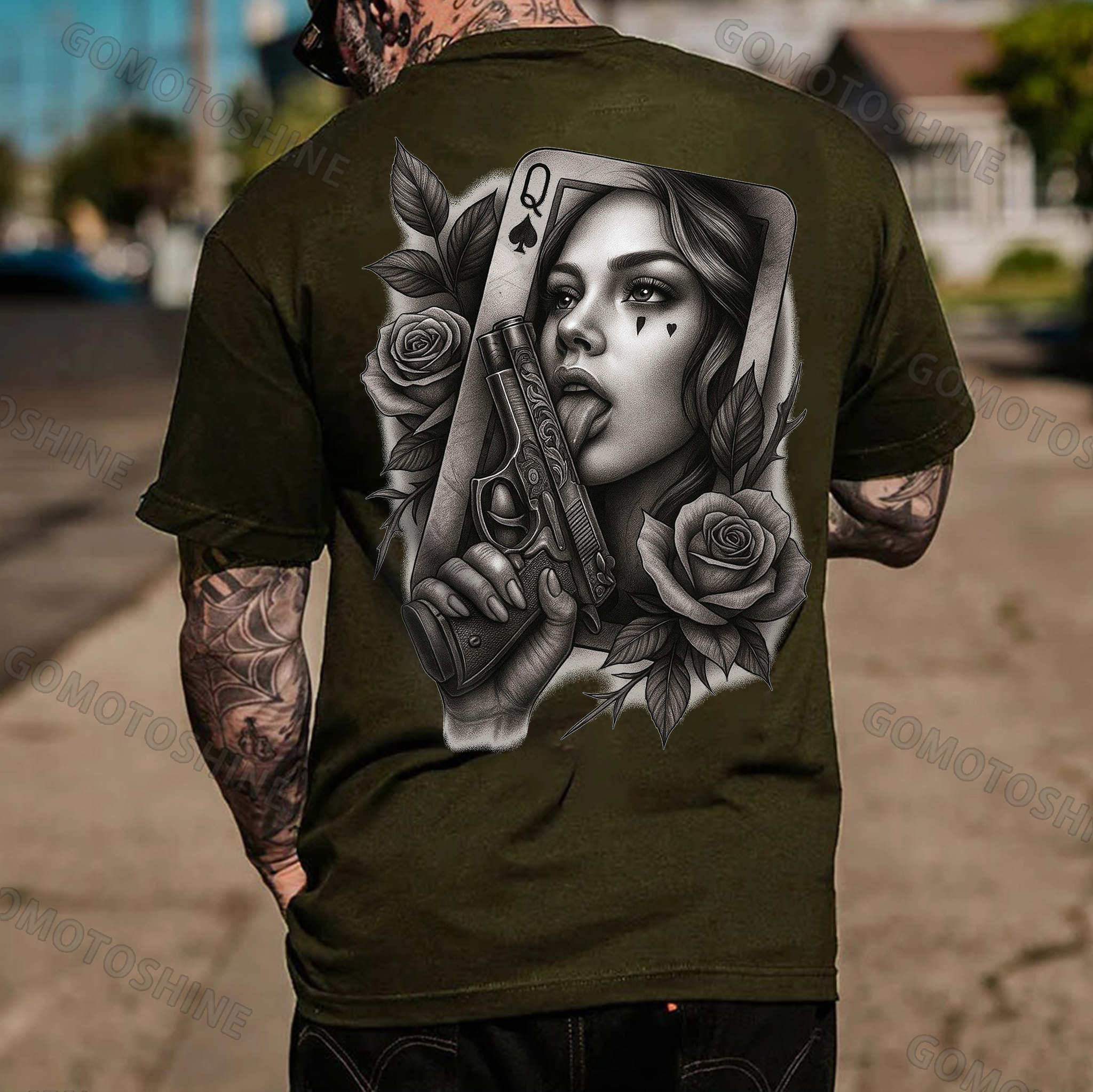 POKER Q Gangster Lady Print Men's T-shirt  Image - 5