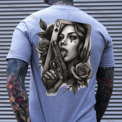POKER Q Gangster Lady Print Men's T-shirt  Image - 3