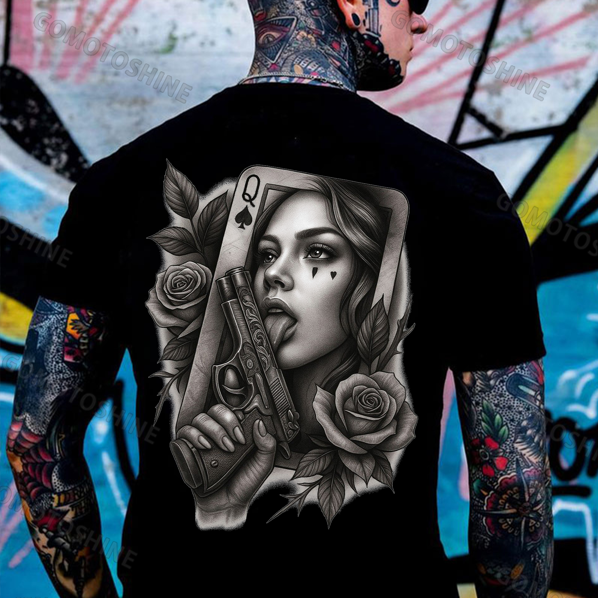 POKER Q Gangster Lady Print Men's T-shirt  Image - 2