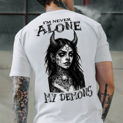 I'M NEVER ALONE MY DEMONS Devil Witch Print Men's T-shirt Image - 1