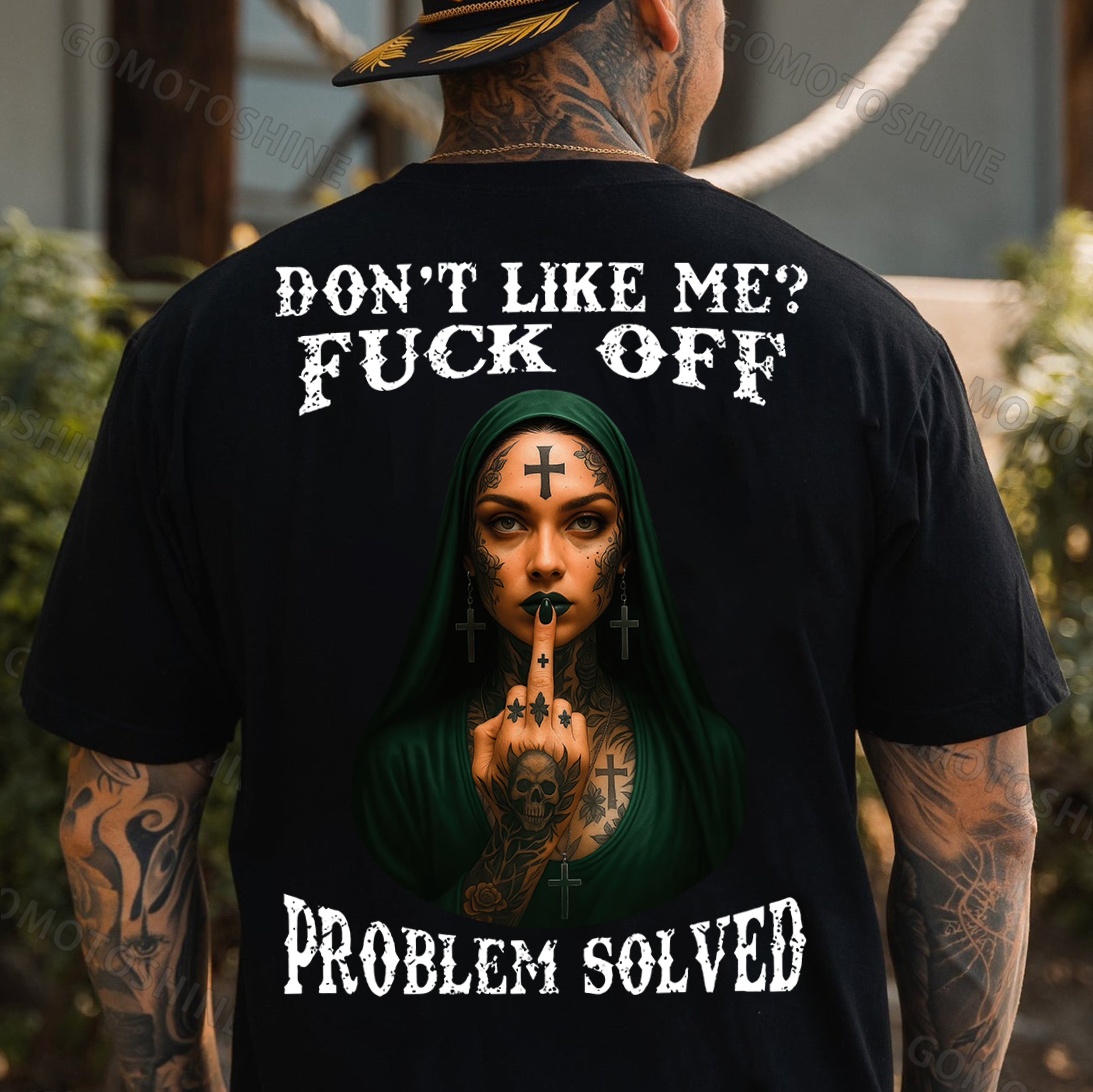 DON'T LIKE ME FUCK OFF Defiant Nun Print Men's T-shirt Image - 1