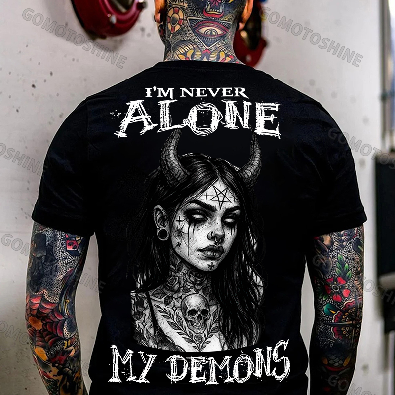 I'M NEVER ALONE MY DEMONS Devil Witch Print Men's T-shirt Image - 2