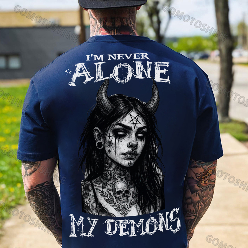 I'M NEVER ALONE MY DEMONS Devil Witch Print Men's T-shirt Image - 4