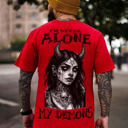 I'M NEVER ALONE MY DEMONS Devil Witch Print Men's T-shirt Image - 6