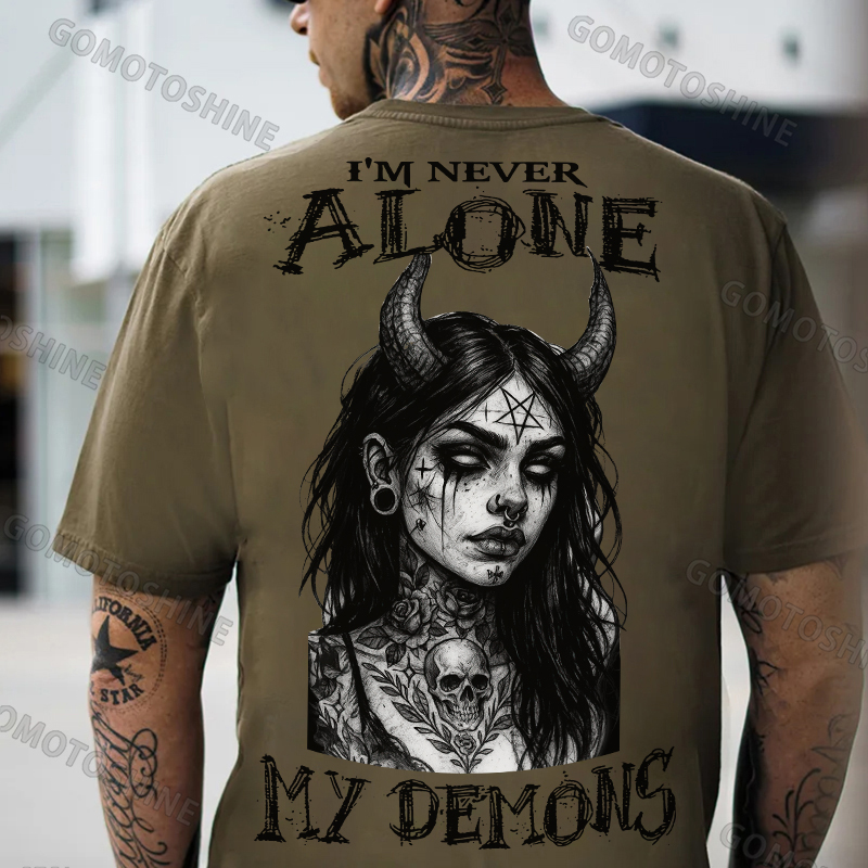 I'M NEVER ALONE MY DEMONS Devil Witch Print Men's T-shirt Image - 5