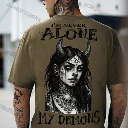 I'M NEVER ALONE MY DEMONS Devil Witch Print Men's T-shirt Image - 5