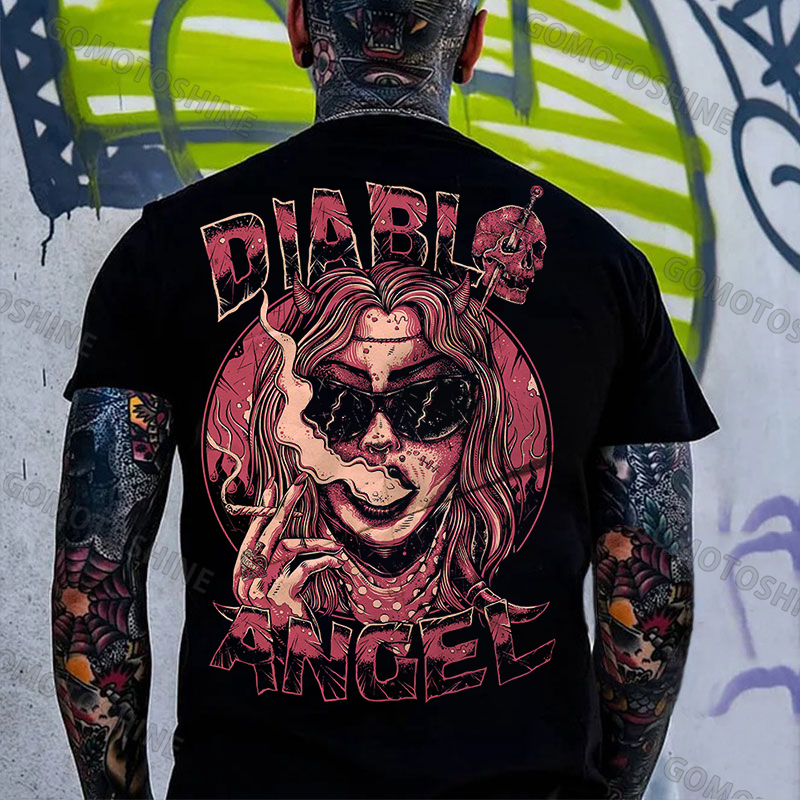 DIABLO ANGEL Smoking Lady Print Men's T-Shirt Image - 1