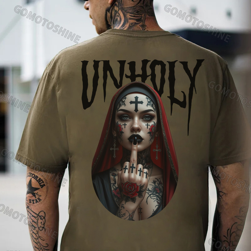 UNHOLY Defiant Nun Print Men's T-shirt Image - 5