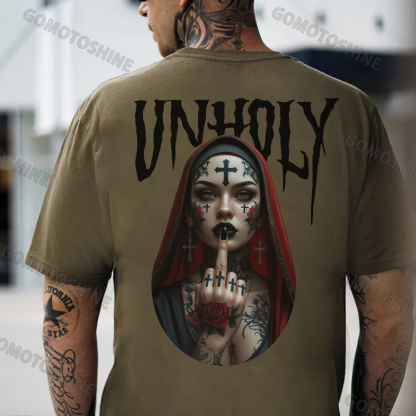 UNHOLY Defiant Nun Print Men's T-shirt Image - 5