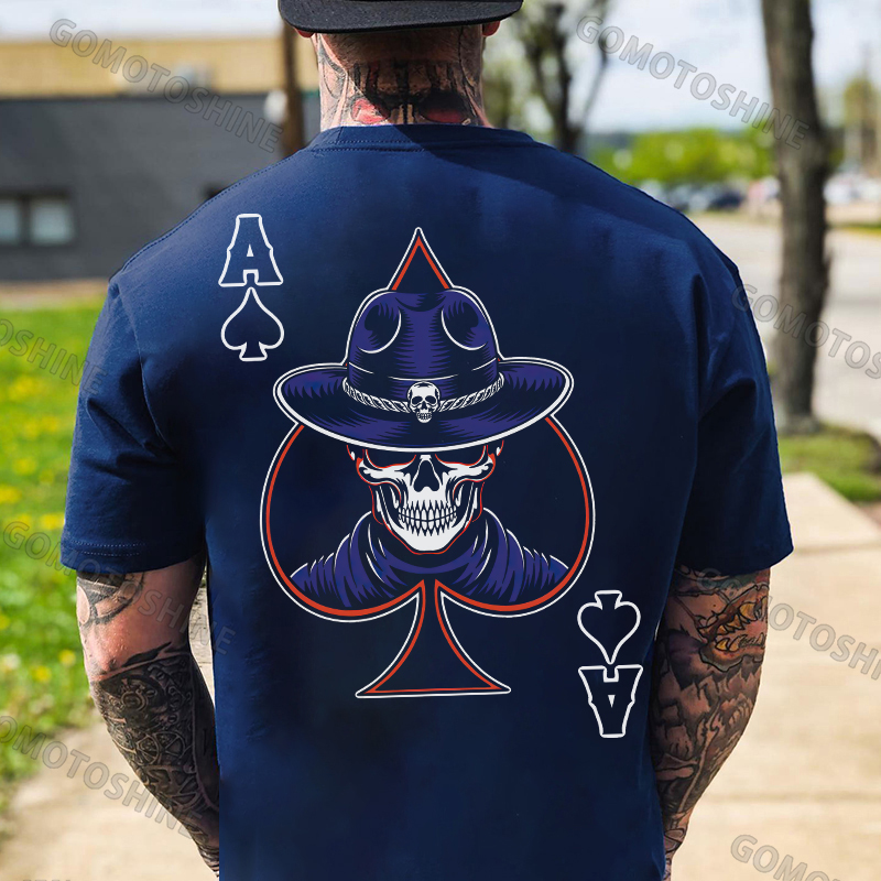 Poker Ace Of Spades Skeleton Print Men's T-shirt Image - 4